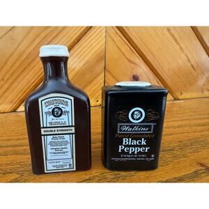 Vintage Watkins Advertising Salt Pepper Shakers Vanilla Bottle Set